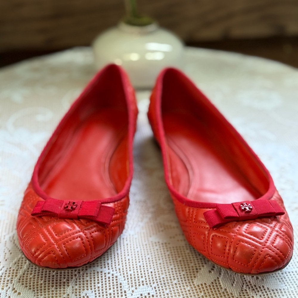 Tory Burch Samba Quilted Leather Ballet Flats. Size